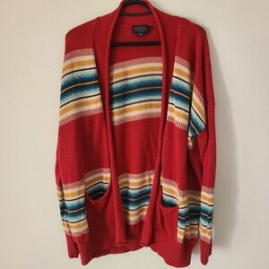 Pendleton Red Multicolor Striped Cardigan